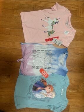 Girls' Character Tee Bundle - Pink Unicorn, Tie-Dye Graphic, Frozen Blue